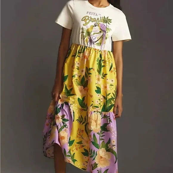 farm rio t shirt tiered dress anthropology poplin sz S NWT - Picture 5 of 5